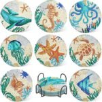 Ocean Diamond Art Painting Coaster Kit, 8Pcs DIY Crafts Kit with Holder, Non Slip Coaster Art Supplies for Adults, Ideal Christmas Gift