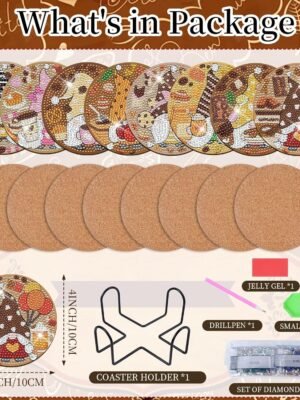 Gnome Diamond Art Kits - 8 Pcs Coffee Gnome Diamond Painting Coasters with Holder DIY Diamond Art Kits for Adults Gem Mosaic Diamond Art Costers for Adults Beginners Gift