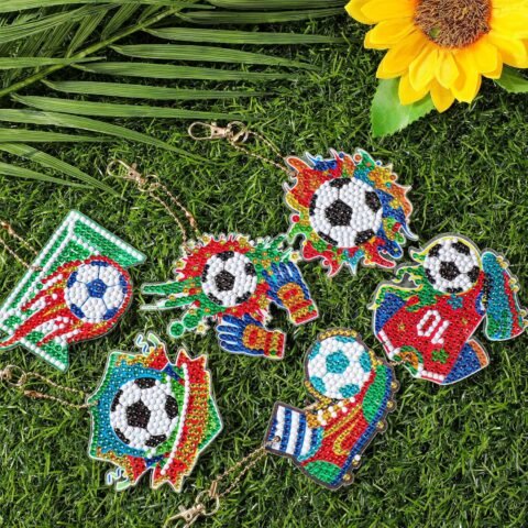 5D DIY Football Diamond Art Painting Keyrings Kit, Double-Sided Diamond Pasted Painting Keychians for Adult Kids, Rhinestone Mosaic Craft Painting Pendant for Handbag Backpack Party Decoration