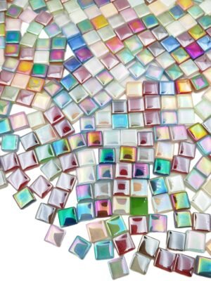 500g/1.1lb 520pcs Glass Mosaic Tiles for Crafts，Square Mosaic Tiles for Home Decoration or DIY Crafts,Iridescent Mosaic Glass Tiles (Iridescent Mixed Color, 0.39 inch)