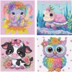 4 Pieces Cartoon Diamond Art Kits for Adults, Cute Animals DIY Diamond Art Painting for Adults Beginner, Mosaic Kits 5D Full Round Drill Gem Art for Home Wall Decor Kids 6X6 inch
