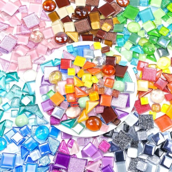 Glass Mosaic Tiles Crafts: 300 Pieces Iridescent Pre-Cut Crystal Tile for Garden Decor Stepping Stone Coasters Bird Bath DIY Project for Adults Mom and Kids Family Toddler Activities